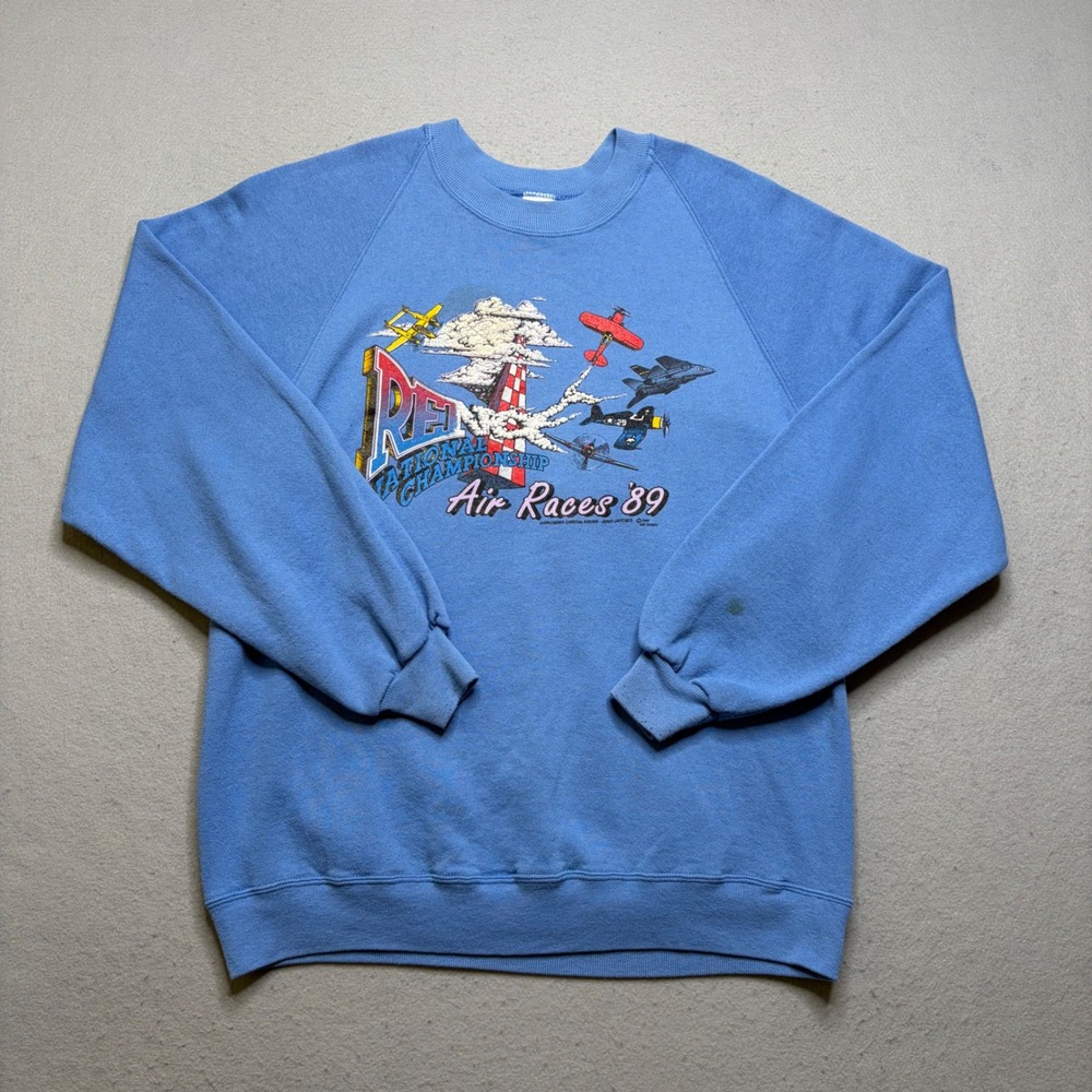 Jerzees Sweatshirt Mens XL Blue Reno Air Races 89 Vintage 80s Graphic Raglan USA